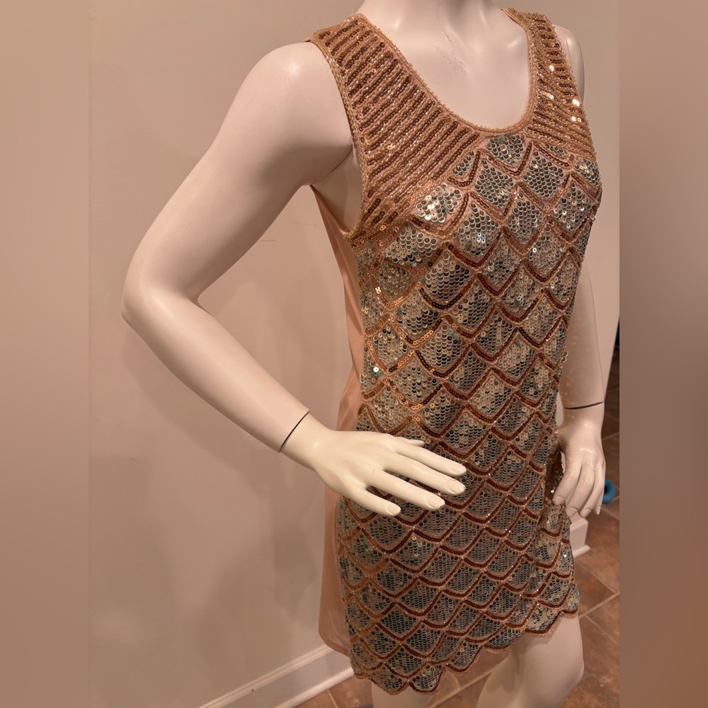 Pronto USA Sequin Mermaid Art Deco Scallop Dress, rose gold and blue, OS - Picture 7 of 14